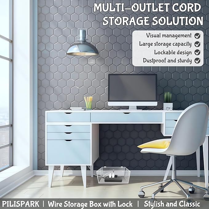 2PC Acrylic Plug Organizer Upgrade,Cable Management Box with Lock,Cable Organizer Box for Surge Protector Power Strip,TV Computer,Cable Wires of Home,Office,Child and Pet Proof