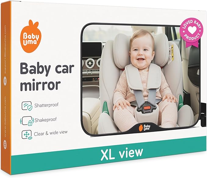 Baby Uma Baby Car Mirror – Shatterproof Backseat Accessory for Rear Facing Infant, Clear Wide View Design for Safe Travel Monitoring