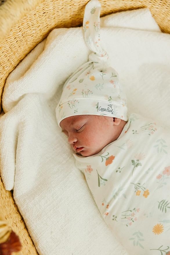 Copper Pearl Baby Beanie Hat Top Knot Stretchy Soft Mabel