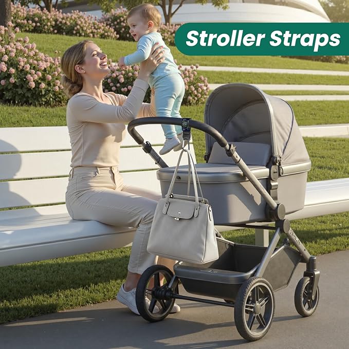 Stroller Straps, Mommy Hooks Diaper Bags, Universal Shopping cart, Wallet, Backpack - 2 Packs (White Flowers + Black Flowers)