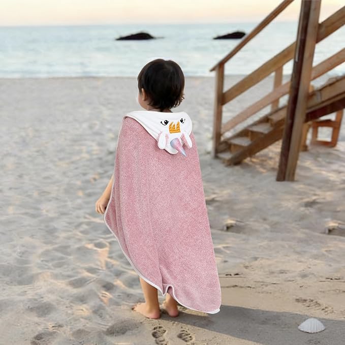 Super Soft Baby Hooded Towel, Cute Animal Bath Towels Ultra Absorbent 34x34 Inch for Newborn Infant,Toddler, (Unicorn) (Pink)
