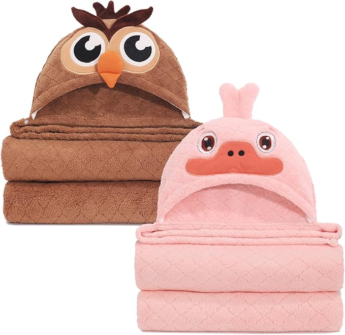 Hooded Towels for Kids, 50" x 32" Large Hooded Bath Towels for Kid, 2 Pack Soft Absorbent Kids Hooded Bath Towel, Thick Animal Hooded Bath Towels for Kids Age 0-5 Years