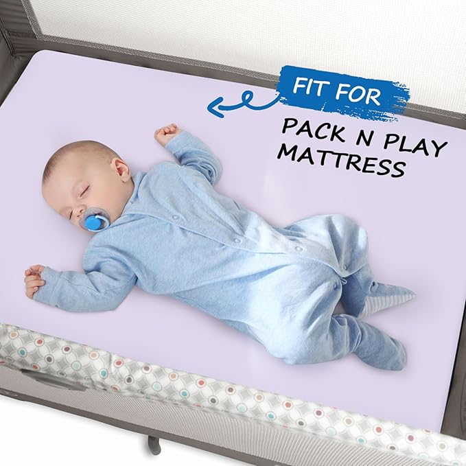 Pack and Play Sheets Boy Girl, 2 Pack Portable Playard Sheet Fits for Graco Pack N Play, Snug Fit Breathable Soft Fitted Playpen Sheet, Mini Crib Sheets, Pink & Violet