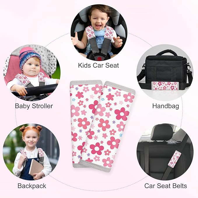 Seat Belt Cover Pad for Baby, Soft Seatbelt Cushion Covers for Kids 2Pcs Car Seat Strap Shoulder Pads for All Car Seats, Stroller, High Chair