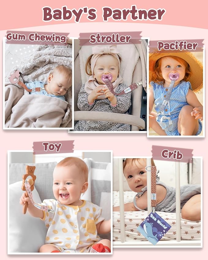 Rainbow Pacifier Clips, 8 Pack Binky Paci Holder Clips Fits for Most Pacifiers and Binkies 8PBM25-B
