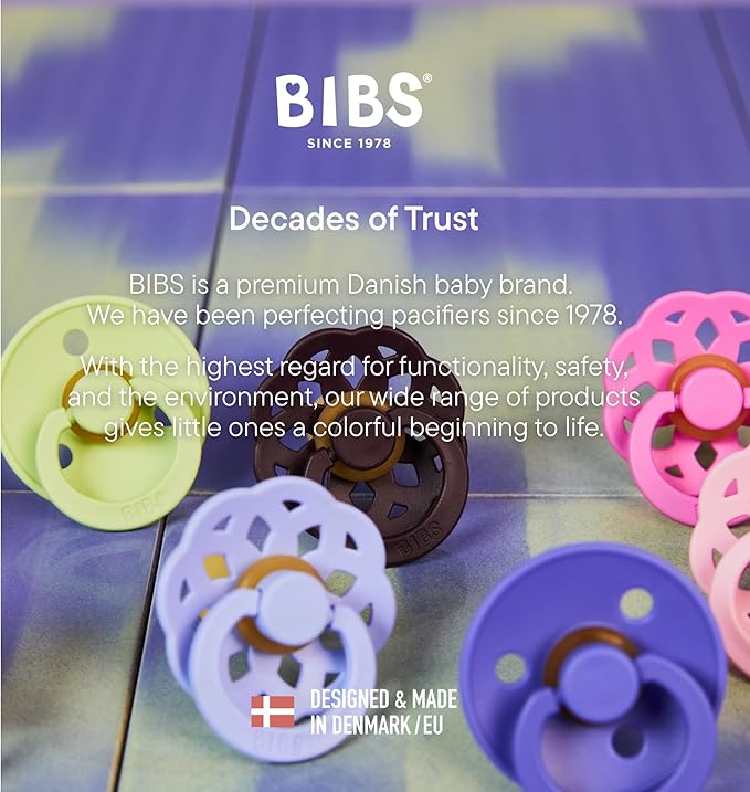 Bibs Pacifiers Color Collection, Set of 2 BPA-Free Latex Pacifiers Made in Europe, Round Nipple Baby Pacifier.
