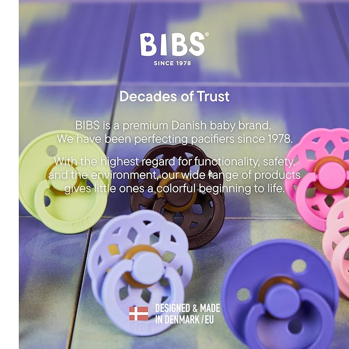 BIBS Colour Anatomical Soother 2-Pack, BPA Free Dummy Pacifier, Orthodontic Nipple. Natural Rubber Latex, Made in Denmark, Size 1 (0-6 Months), Vanilla/Candy Apple