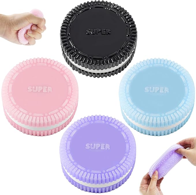 Sticky Cookie Squishies Fidget Toys Adults, Squeeze Toys Fidget Toys for Autism, Stress Balls for Adults Fidgets Birthday Easter Basket Stuffers(4 Pack Pink Black Green Purple)