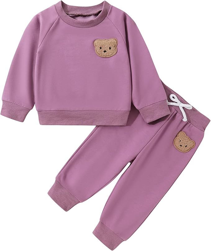 Fall Outfit for Toddler Boy Girl Long Sleeve Bear Sweatshirt Pant Sets Winter Pullover Clothes