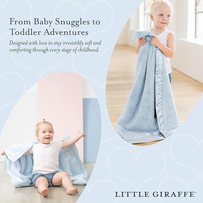Little Giraffe Chenille Baby Blanket – 29x35” Soft Chenille with Satin Trim, Blue - Ultra-Soft, Gentle & Safe, Lightweight & Breathable - Ideal for Newborns & Toddlers