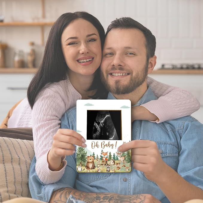 ALodr Woodland Baby Shower Decorations, Woodland Baby Shower Sign Picture Frame, Wild Animal Party Decor for Gender Reveal, Pregnancy Milestone Keepsake, Pregnancy Announcement Sonogram Photo Frames