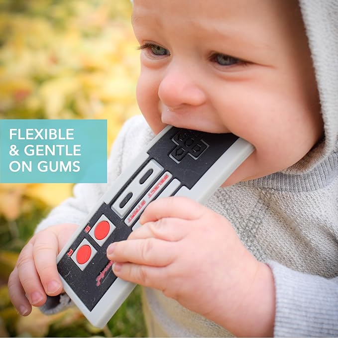 Bumkins Teething Freezer Toys (Nintendo Remote) Teether for Babies - Relief for Gums, For 3 Months Up, Freezable Silicone