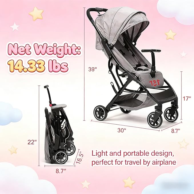 Baby Stroller, 2 in 1 Lightweight UmbrellaTravel Stroller with Automatic Fold, Compact with Basket for Airplane Walking(Gray)