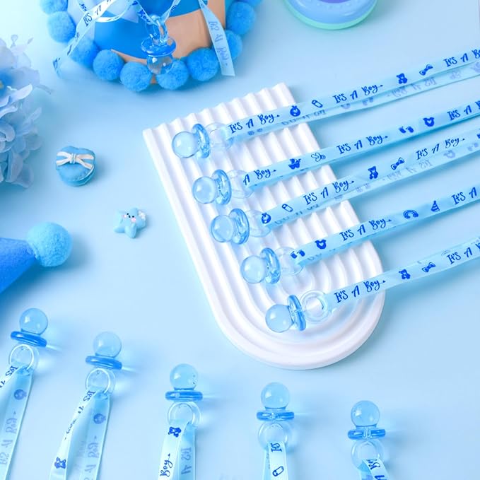 60 Pcs Baby Shower Pacifiers Necklace, Cute Acrylic Pacifier Necklaces for Chupones para Baby Shower Games Charm, Party Favors, Decorations DIY, Gender Reveal Table Scatter(Blue)