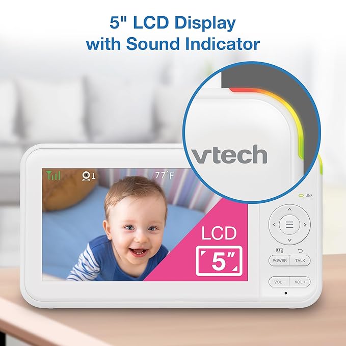 VTech 3 Cameras Video Baby Monitor with 5" LCD Screen,Up to 17Hrs Video & 31Hrs Audio, Night Vision, Pan-Tilt-Zoom, Lullabies, Soothing Sounds, Temperature Sensor,Split Screen, No WiFi: 924-3W