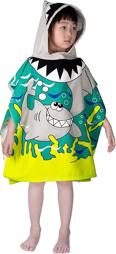 Hooded Kids Beach Towels - Toddler Bath Towel Girls Boys Swim Cover-ups for Ages 1 to 6 Kids Pool Towels Quick Dry Lightweight Soft Microfiber Poncho Towel 24x23(Sharks Blue)