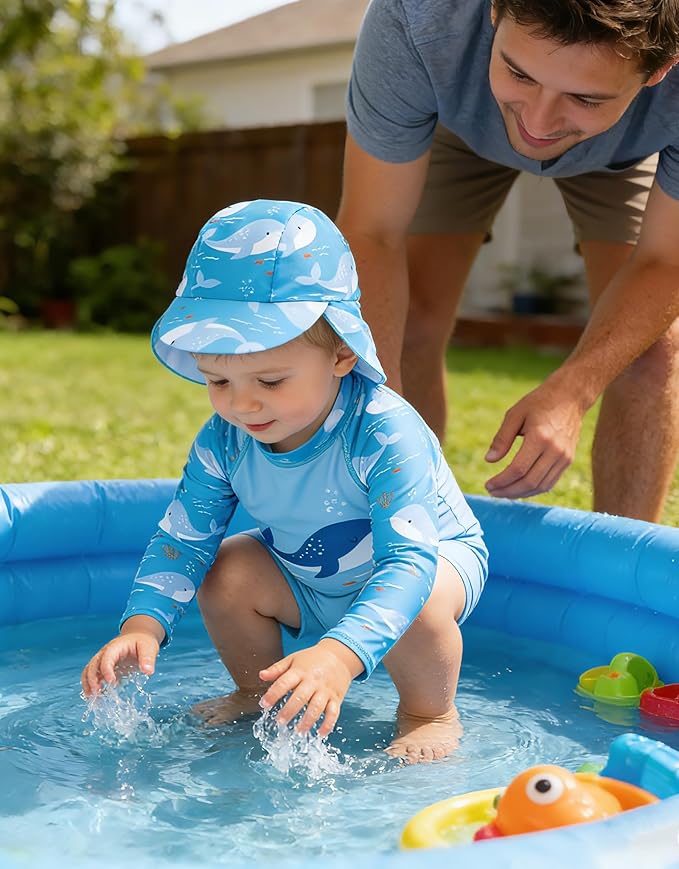 ADUKIDE Baby Boys Swimsuit Summer Beach Rash Guard Swimwear One Piece Sunsuit with Sun Hat 3-24 Months