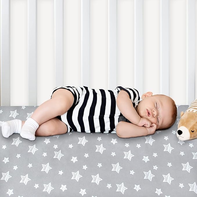 Pack and Play Sheets Boy, Mini Crib Sheets Boy, Stretchy Pack n Play Playard Fitted Sheet, Compatible with Graco Pack n Play, Soft and Breathable Material, Grey & Navy