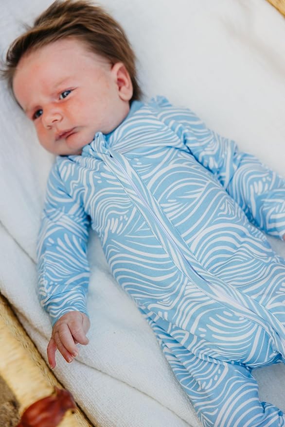 Copper Pearl Zip-Up Footie Baby Pajamas: Ultra-Soft Boys & Girls Pajamas, Premium Knit Fabric in Stylish Prints, Tag-Free with Two-Way Zipper, Sized Newborn to 24 Months, Surf