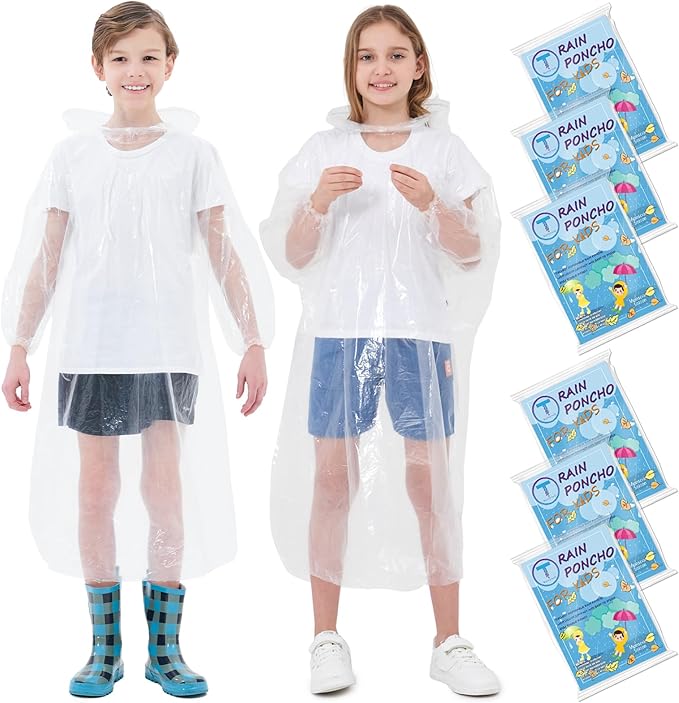 Disposable Rain Ponchos Family 6 Pack/Adults 4-10 Pack/Kids 6 Pack-50% Thicker with Sleeve
