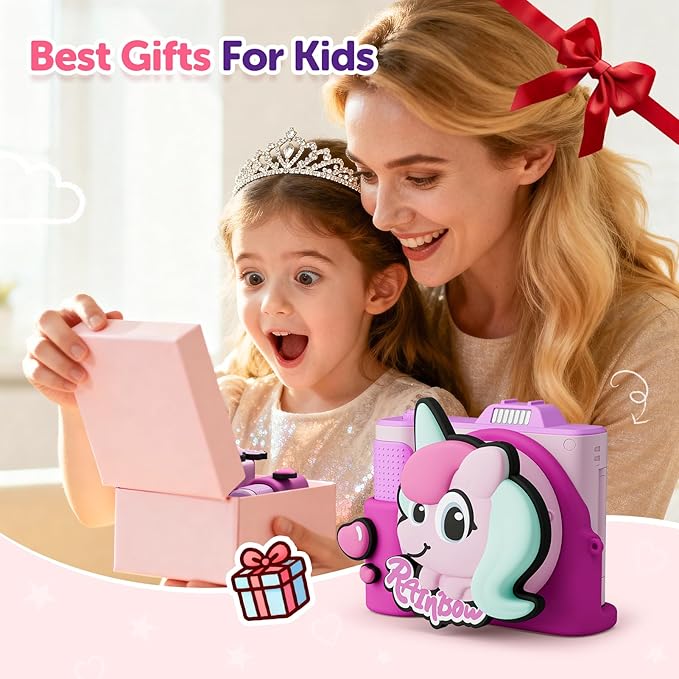 Kids Camera, Christmas Birthday Gifts for Boys Girls Age 3-12,Upgrade HD Flip Digital Video Cameras for Kids, Portable Toys for 3 4 5 6 7 8 9 10 Year Old Childrens with 32GB SD Card-Purple