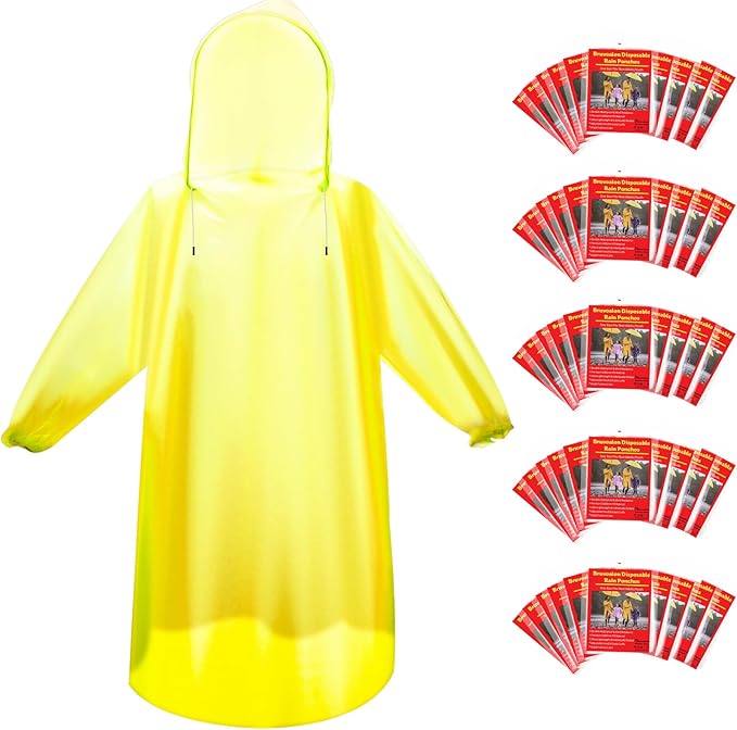 6 & 20 & 50 Pack Disposable Rain Ponchos for Adults/Youth, Waterproof PE Raincoats with Drawstring, Camping/Emergency