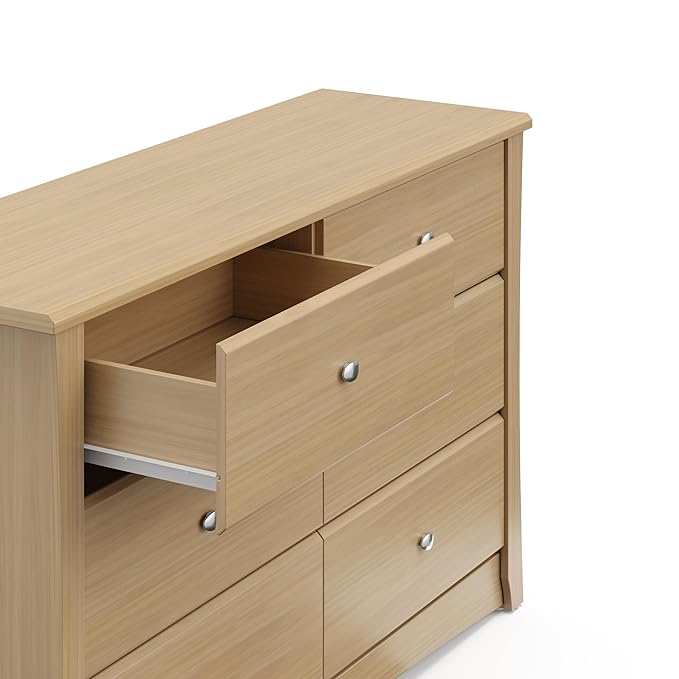 Storkcraft Crescent 6-Drawer Dresser (Driftwood)– GREENGUARD Gold Certified, Brown Dresser for Bedroom, Kids & Nursery Storage Chest, Safety Interlocking Drawers, Pre-Installed Tracks, Kids Chest