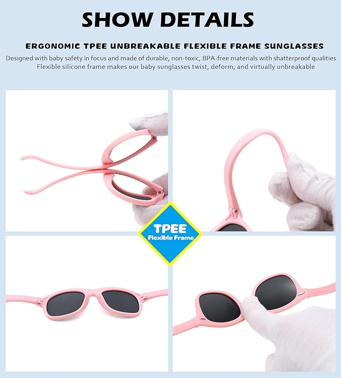 Polarized Baby Sunglasses with Strap - Unbreakable Flexible Infant Sunglasses for Toddlers Age 0-24 Months