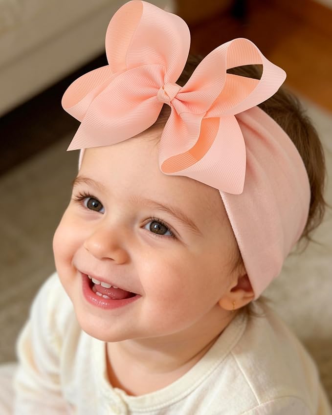 doboi 6PCS Baby Girl Bows Baby Headbands Ribbon Bow Nylon Headbands Hair Accessories Big Baby Bows for Baby Girls Infant Newborn Toddler-BROWN