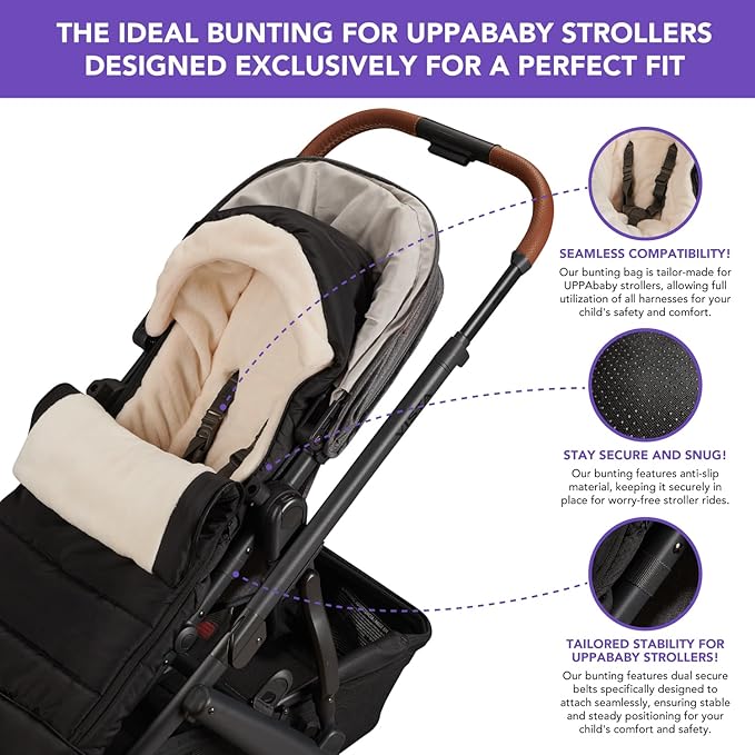 Bunting Bag for UPPAbaby Vista, V2, V3, Cruz, V2, V3 RumbleSeat, V2, V3 Ridge, Minu Strollers, Warm and ultra-plush Waterproof Stroller Footmuff, Extendable winter stroller cover, sleeping bag