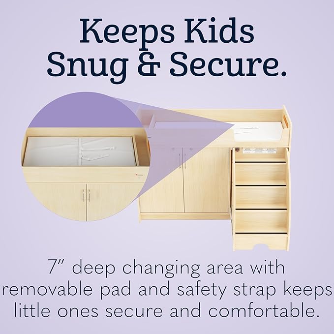 SafeStep Changing Table with Right Stairs - Durable Wood Changing Table with Stairs for Daycares, Preschools & Childcare Classrooms
