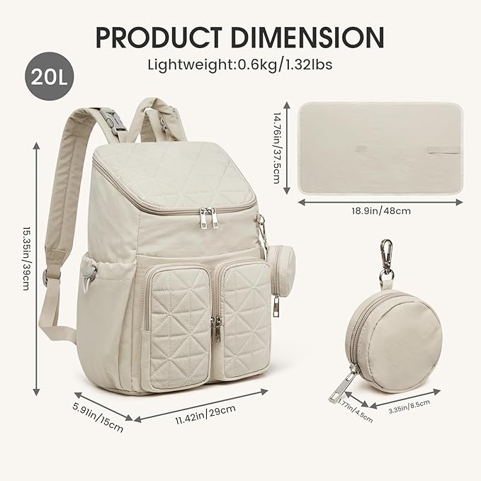 G4Free Diaper Bag Backpack for Moms Dads Travel Baby Bag with Pacifier Case & Insulated Pockets,Beige