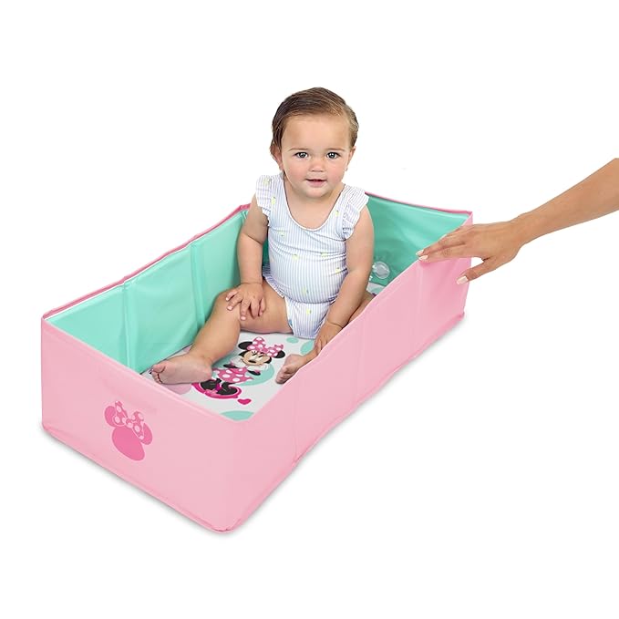 Bright Starts Disney Baby Minnie Mouse TuckAway Travel Tub, Converts Shower to Bathtub, Folds to Store, Easy to Clean, Portable Baby Bathtub for Travel, 12M-5Y