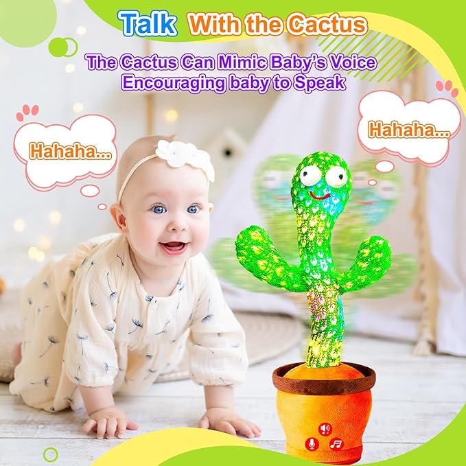 Rechargeable Baby Toys Dancing Talking Cactus Toy for Baby, Volume Adjustable, Singing, Mimicking, Repeating, Baby Infant Toys for Girls Boys, Valentine Gifts for Kids Baby Todder