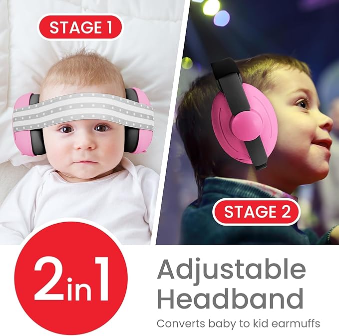 2-in-1 Adjustable Baby & Toddler Noise Cancelling Headphones - Ear Muffs for Kids 1-3 for Airplane Travel