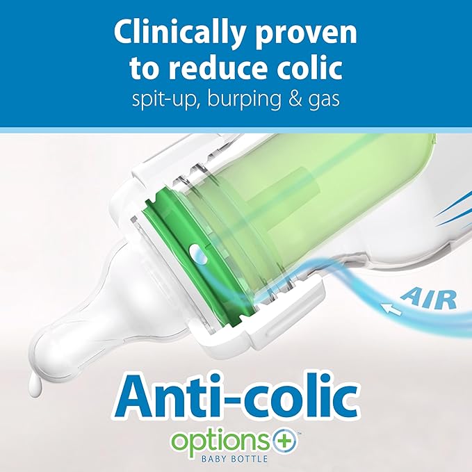 Dr. Brown's Natural Flow Anti-Colic Options+ Narrow Baby Bottle Gift Set with Advantage Pacifier & Bottle Travel Caps, 0m+ (Packaging/Pacifier May Vary)