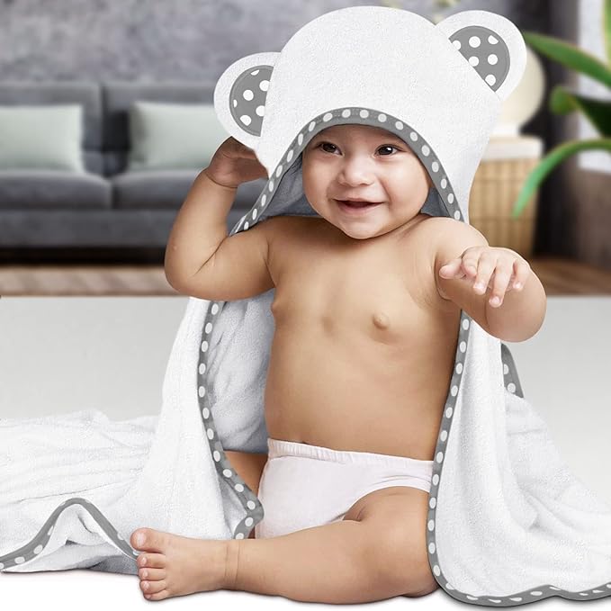 Set of 2 Hooded Baby Towels – White – Luxurious, Large and Super Absorbent – 30 x 30 Inch – Soft and Suitable for Infants, Toddlers and Kids – 400 GSM