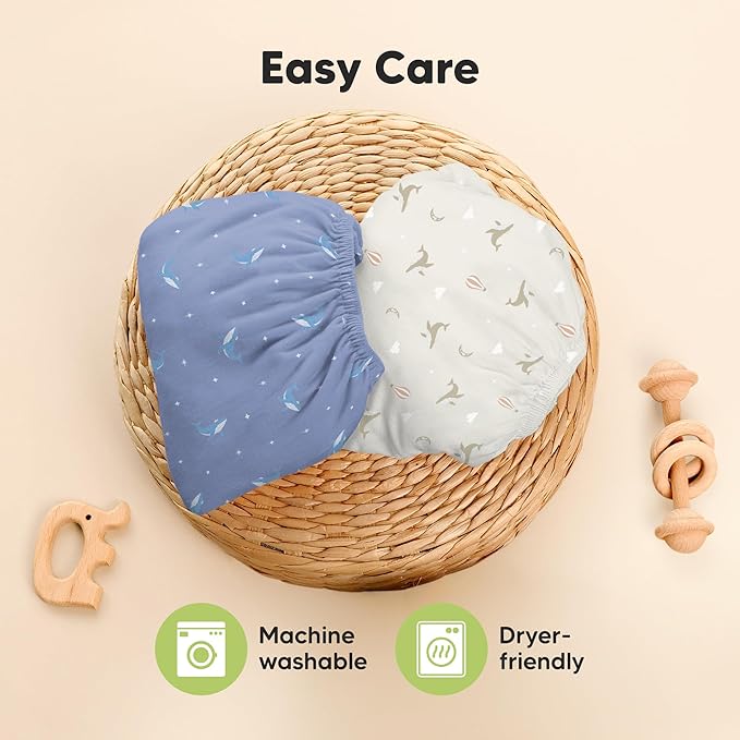 Pack and Play Sheets Fitted - 2-Pack Mini Crib Sheets for Pack N Play Mattress 38x26, Soft & Cozy, Neutral Toddler Playard Bedding, Snug Fitted Mini Baby Crib Mattress Cover Boy, Girl (Marine Muse)