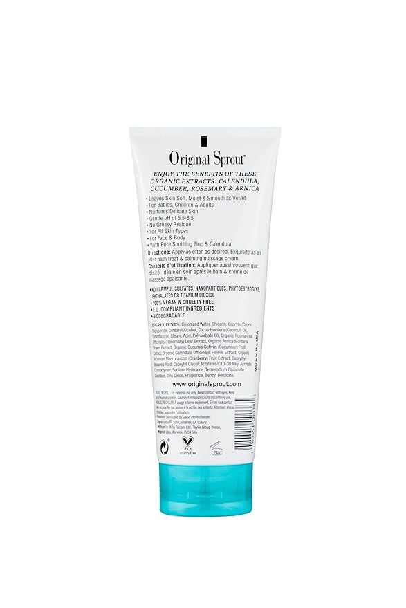 Original Sprout Scrumptious Baby Cream for Sensitive Skin & Diaper Rash, Gentle Non-Greasy Baby Lotion with Zinc Oxide & Calendula, Moisturizing Face & Body Cream, 8 fl oz