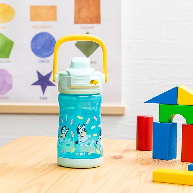Zak Designs Bluey Beacon Kids Water Bottle for Travel or At Home, 12oz Plastic is Durable and Leak-Proof with Liquid Lock Spout, Cover, Carry Handle, Protective Base (Bluey)