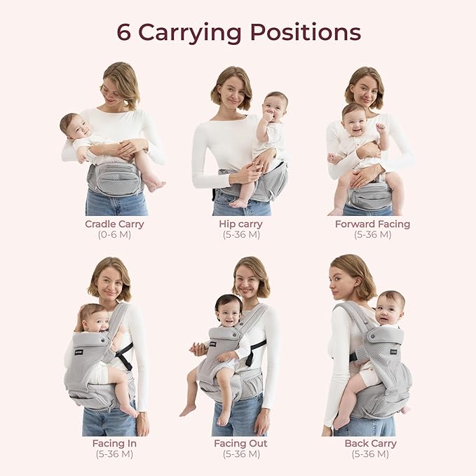 Momcozy Baby Carrier with Hip Seat, 2-in-1 Forward-Facing Carry for Active Babies, Detachable Hands-Free Carrier up to 44lbs, Breathable Infant Carrier Fits Waist Sizes up to 45 Inches, AirMesh Grey