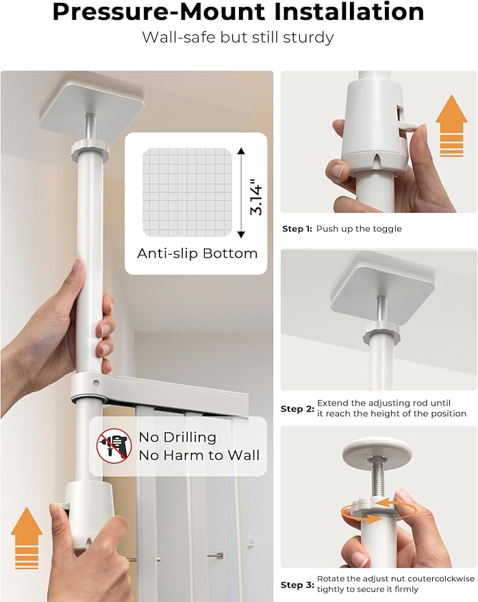 Extra Tall Cate Gate for Doorway: Pressure Mount 74.8"-90.5" Tall Cat Gate for Pets in Extra 30.3"-47.2" Width No Wall Drilling No Toddler for Indoor Stairs Hallway Room Safety Barrier