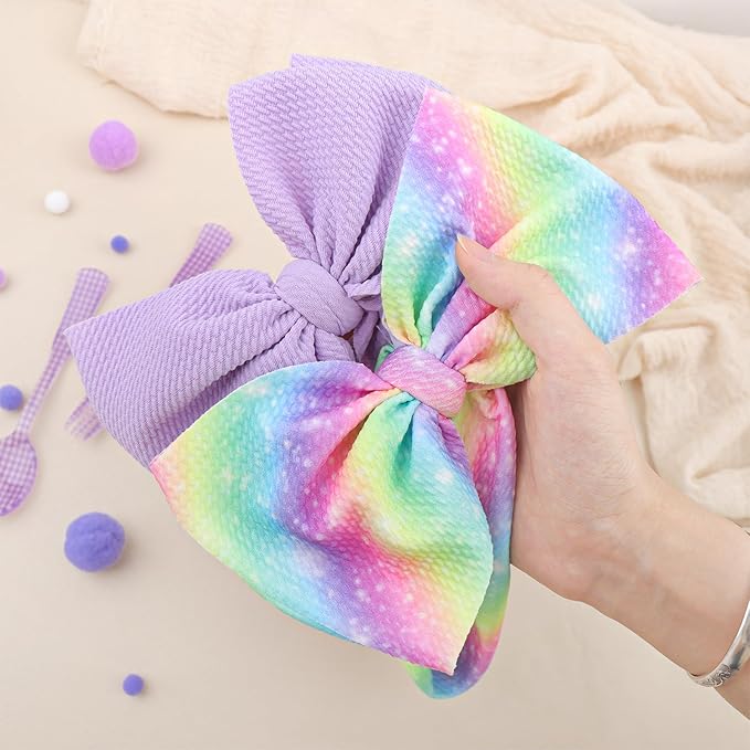 Rainbow Headbands for Baby Girls Hair Bows 2pcs Newborn Infant Toddler Kids Hair Accessories Purple Colorful Head Bow