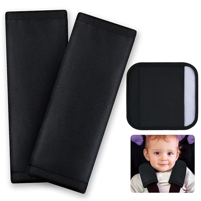 Seat Belt Cover Pad for Baby, Soft Seatbelt Cushion Covers for Kids 2Pcs Car Seat Strap Shoulder Pads for All Car Seats, Stroller, High Chair, High Chair,Black