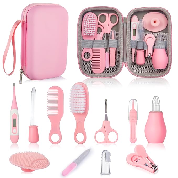Baby Grooming and Health Kit, Lictin Nursery Care Kit, Newborn Safety Health Care Set with Hair Brush,Comb,Nail Clippers and More for Newborn Infant Toddlers Baby Girls, Pink