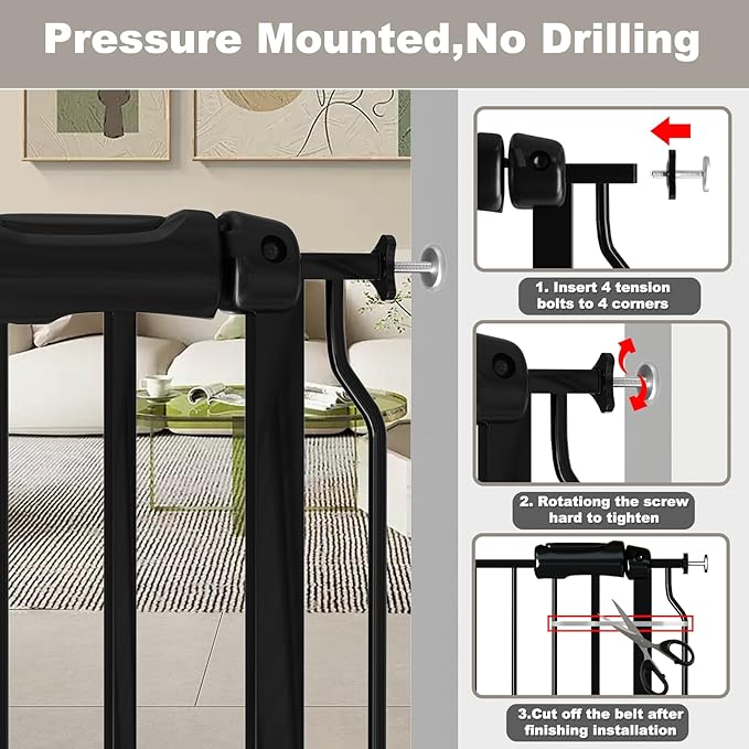 Fairy Baby Extra Wide Baby Gate 76.3-81.1 Inch Wide, Walk Through Pressure Mounted No Drill for Doorways, Long and Large Tension Gate for Pet and Kids