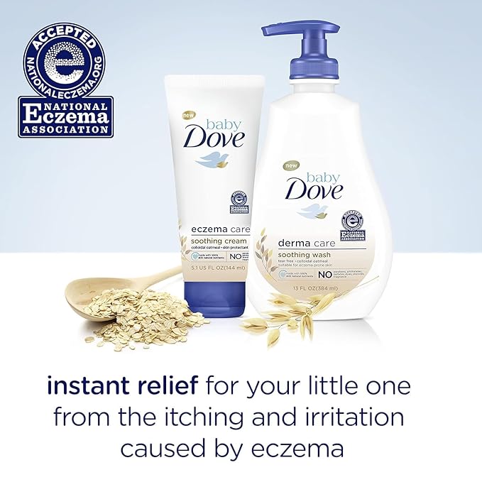 Dove Baby Skin Care Bundle – Colloidal Oatmeal Derma Care Soothing Wash & Eczema Care Soothing Cream, Fragrance Free (2 Piece Set)