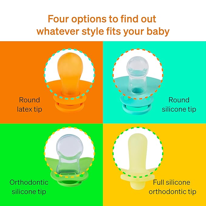 Pacifier Starter Kit by LoveNoobs, 4 Pack, Pacifiers 0-6 Months, Baby Starter Kit, Newborn Silicone Dummy, Orthodontic, Teething Soothers, Newborn Gift, Yellow