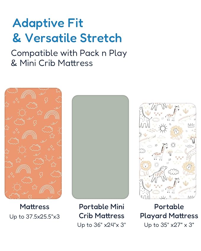 Pack and Play Sheets Fitted 2 Pack, 38x26 Graco Pack n Play Sheets for Playard & Travel Crib Mattress, Ultra Soft Jersey Knit, Breathable Stretchy Deep Pocket, Compatible with Mini Cribs