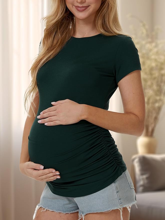 3 Pack Womens Maternity Shirts - Crew Neck Maternity Top Short Sleeve Pregnancy Tee Shirts